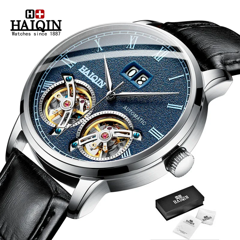 

HAIQIN Men's Watches 2019 New Top Luxury Brand Luxury Automatic Double Tourbillon Watch Men Military Machinery Clock reloj hombr