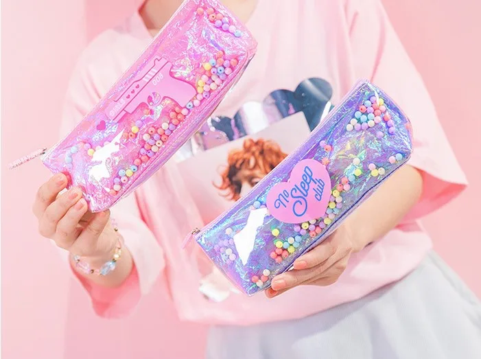 Голограмма кошелек из ПВХ Harajuku розовый кошелек мини сумка девушки аксессуары с ручкой сумка для хранения красочные бусины клатч с лазерной отделкой для женщин