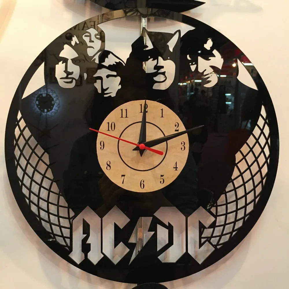 

European retro style ACDC Theme Wall Clock Vinyl Record clock unique Black Vinyl CD Clock For Living Room Decoration