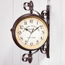 Vintage decorativo con doble cara Metal Reloj de pared estilo antiguo estación Reloj de pared colgante de pared reloj 35cm * 28cm tradicional