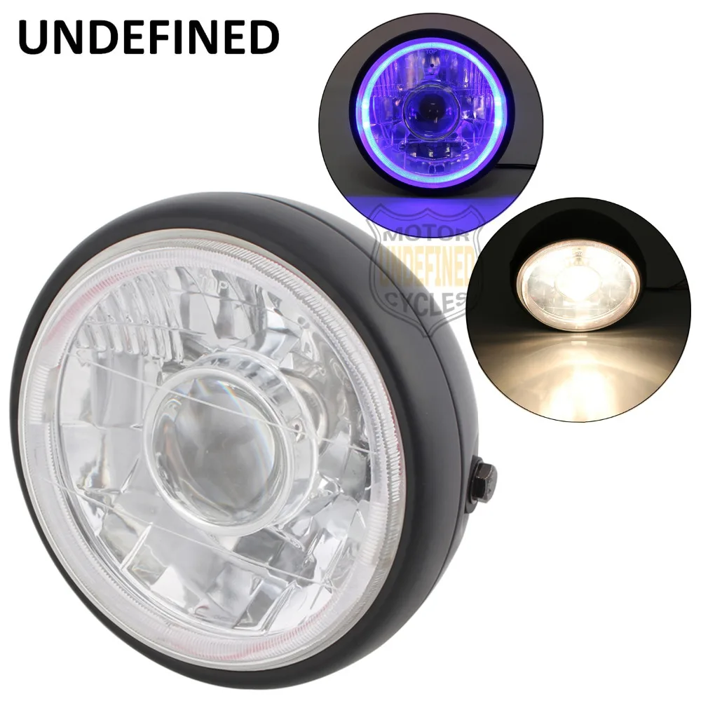 

Matte Black Projector Motorbike Parts Headlight Blue Angel Eye DRL Bobber Cruiser 60/55W For Suzuki Yamaha Choppers UNDEFINED