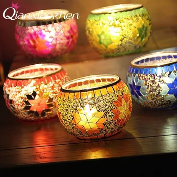 

Qianxiaozhen Manual Patch Glass Candle Holders Wedding Decorations Candles Home Decoration Candle Lantern