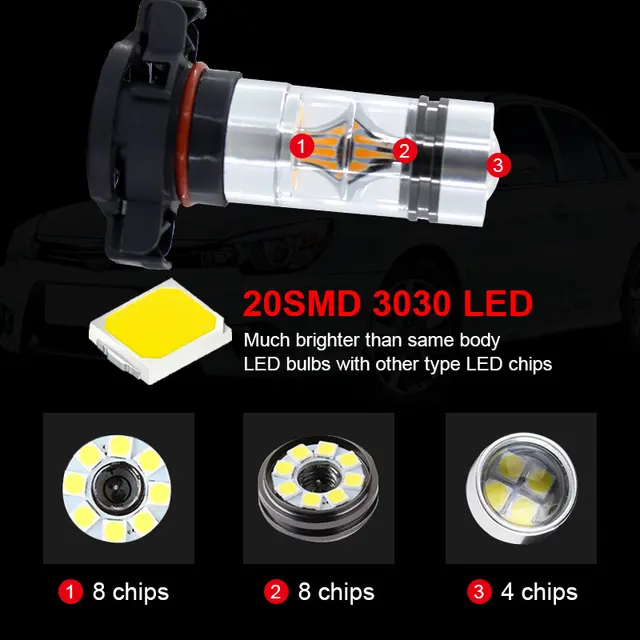 2PCS For Chevy Traverse 2018 2019 2020 LED Car Front Fog Driving Light Bulbs DRL Lamps 2504 PSX24W 12276 Error Free Accessories 2