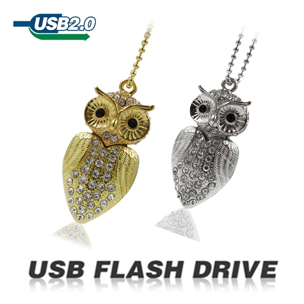 

Diamond Crystal usb flash drive 64gb diamond owl Genuine Capacity Pen Drive32gb for Gift Jewelry U disk metal pendrive 16gb 8gb