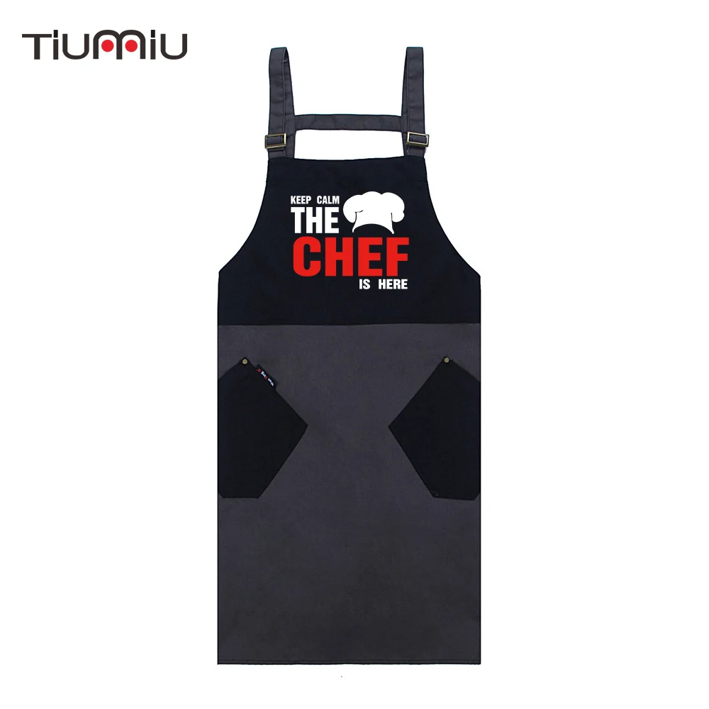 

Chef Uniform Work Wear Apron Patchwork Halter Neck Adjustable Strappy BBQ Home Cooking Waiter Anti-dirty Long Apron High Quality