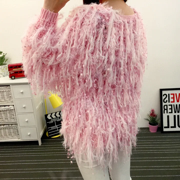 Джемпер настоящая Акция пончо свитер женский пуловер осень зима кисточка ручной работы Вязание корейское издание с круглым вырезом и рукавами