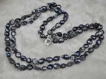 

Baroque 2rows 9-11mm black freshwater blister pearl necklace 21-22"