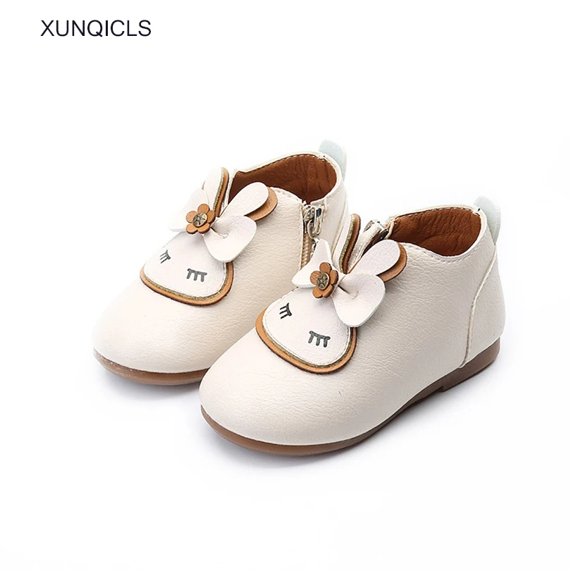 Koop XUNQICLS Nieuwe Meisjes Prinses Schoenen Cartoon Konijn Baby Laarzen Geen slip Kinderen Rits Laarzen Schoenen Meisje Party Schoenen Laarzen