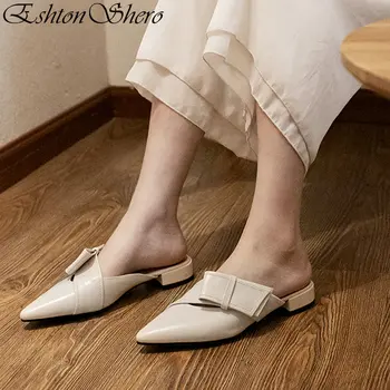 

EshtonShero Woman Shoes Pumps Low Heels Pointed Toe Slip On Platform Butterfly-Knot Black Ladies Wedding Shoes Size 3-9
