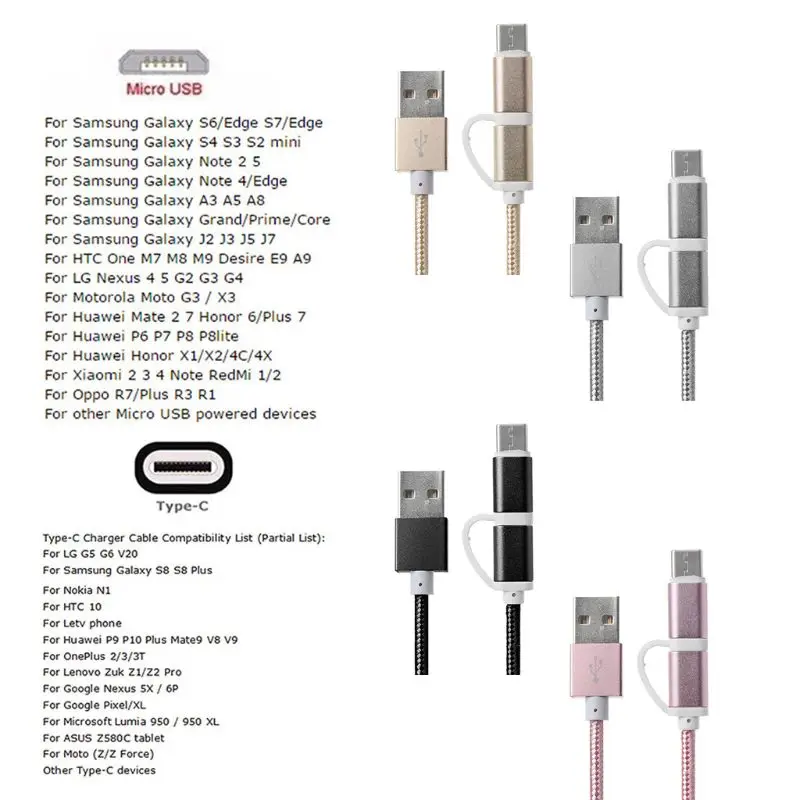 2в1 автомобильный Micro usb type C кабель передачи данных для быстрой зарядки для samsung Oneplus Xiaomi huawei htc SONY Автомобильный Кабель