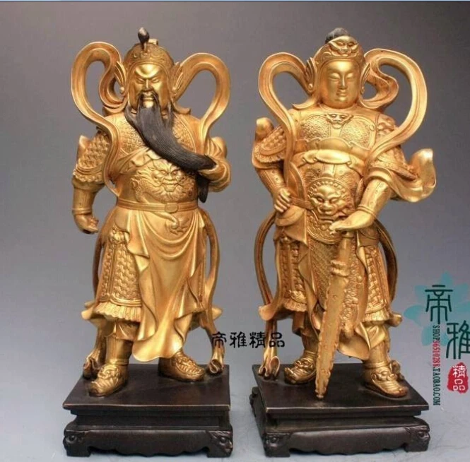

China Pure Copper 24K Gold-plated Guan Gong Yu God Veda Wei Tuo Bodhisattva Statue