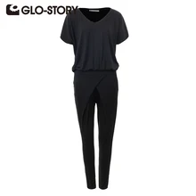 GLO-STORY Для женщин комбинезон Лето Для женщин Комбинезоны элегантный v-образным вырезом рукава летучая мышь офисный комбинезон Feminino моно WYK-3976