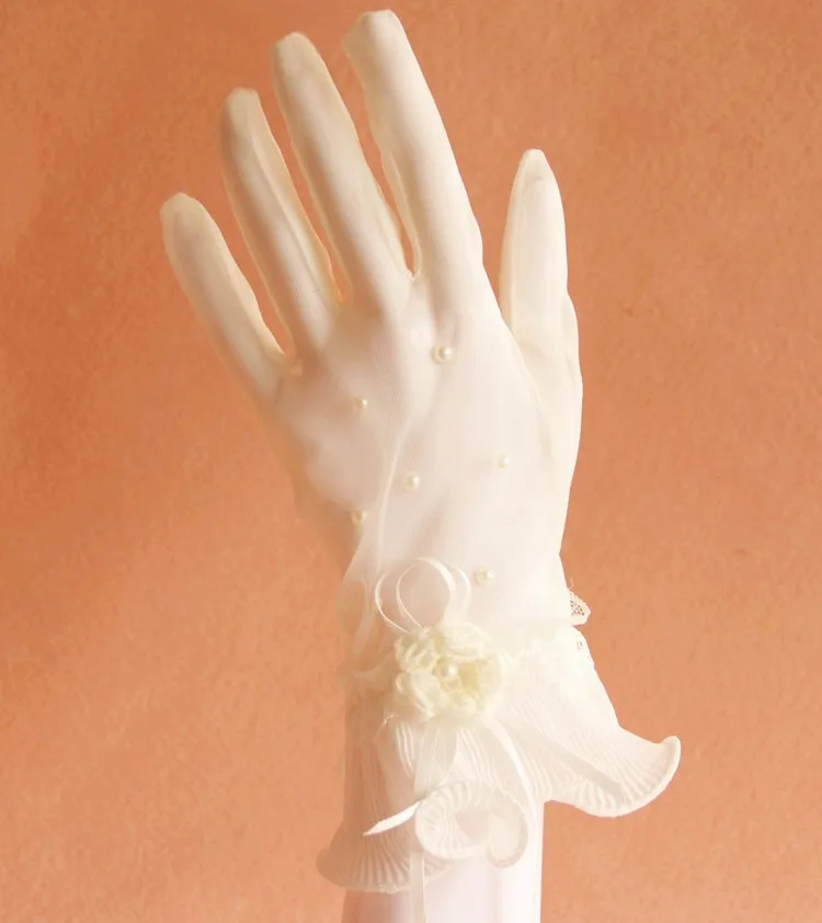 Летняя распродажа~ Модные перламутровые Украшенные Короткие Свадебные перчатки с пальцами 238
