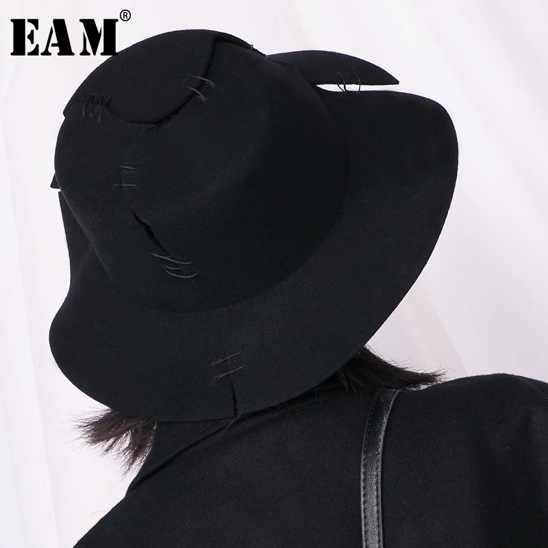 

[EAM] 2019 New Winter Round Dome Black Spliced Foldable Sashes Hollow Out Fishermen Hat Women Fashion Tide All-match JY528