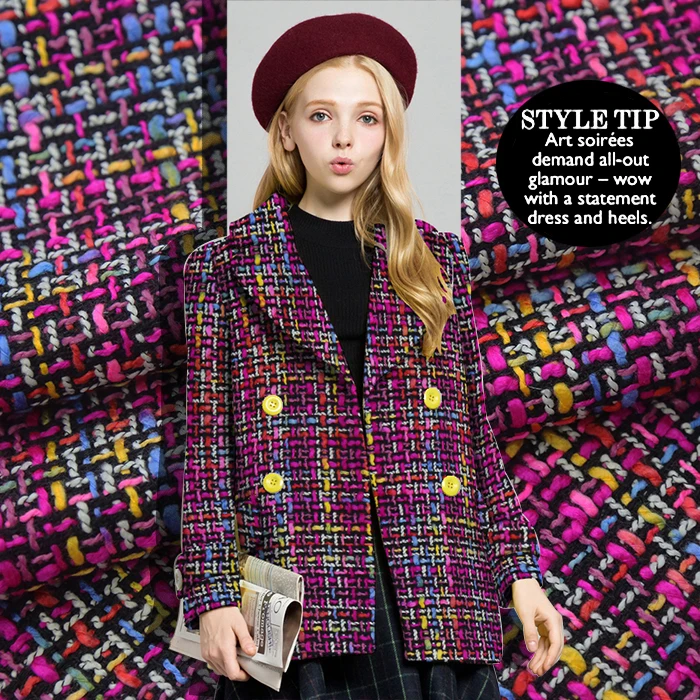 Korean-rainbow-color-preparation-half-skirt-coat-shorts-suit-fabric-tweed-fabric-small-fragrant-wind-woven