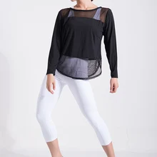 Чу Йога best продавать черный Сетка Спорт Тренажерный зал свободные йога вершины досуг Фитнес Йога Быстрый Сухой рубашка с длинными рукавами женские футболки T130