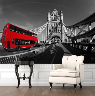 

photo wallpaper European retro nostalgic black and white photographs of architectural art 3D Tower Bridge 3d mural wallpaper