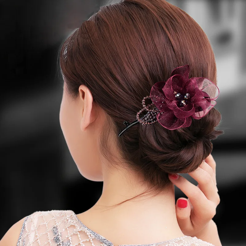 Fashion Women Crystal flower silk yarn hair clips Twist clip 4 styles