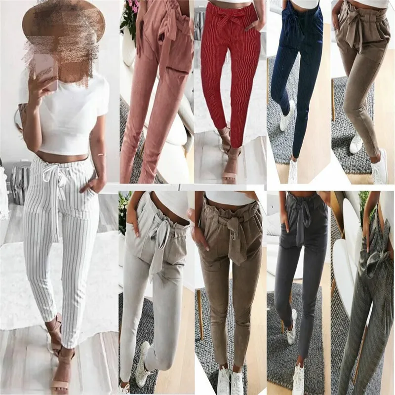 

Women's Pants High Waist Casual Drawstring Elastic Long Pencil Trousers Pretty 2019 Newest Hot Sale Summer robe femme Elegant