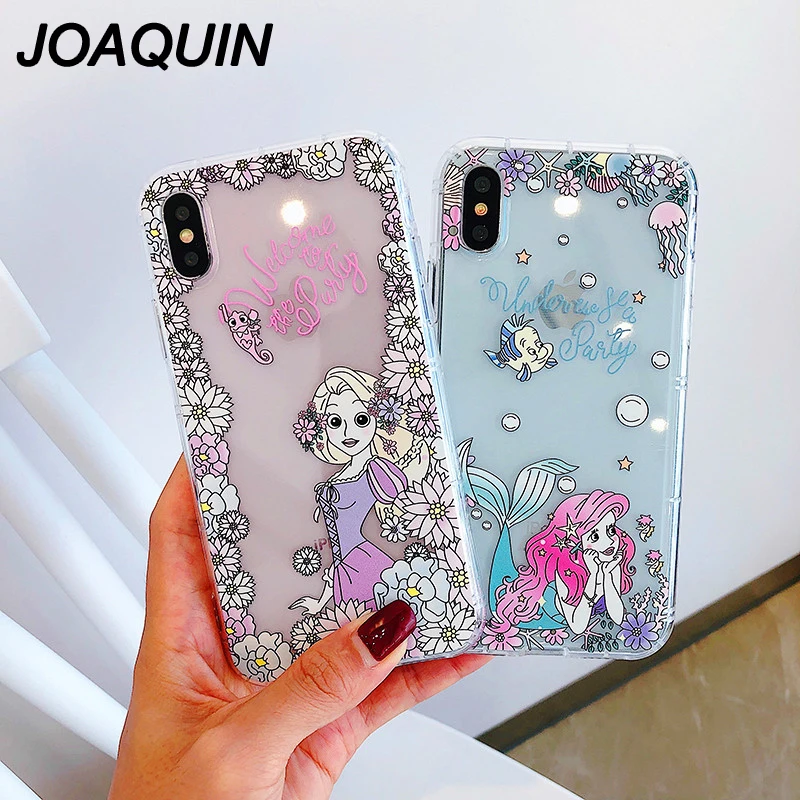 For iPhone XS Max XR X Little Mermaid Princess Tangled Shockproof Anti-knock Soft TPU Case 8 6 6S 7 Plus |