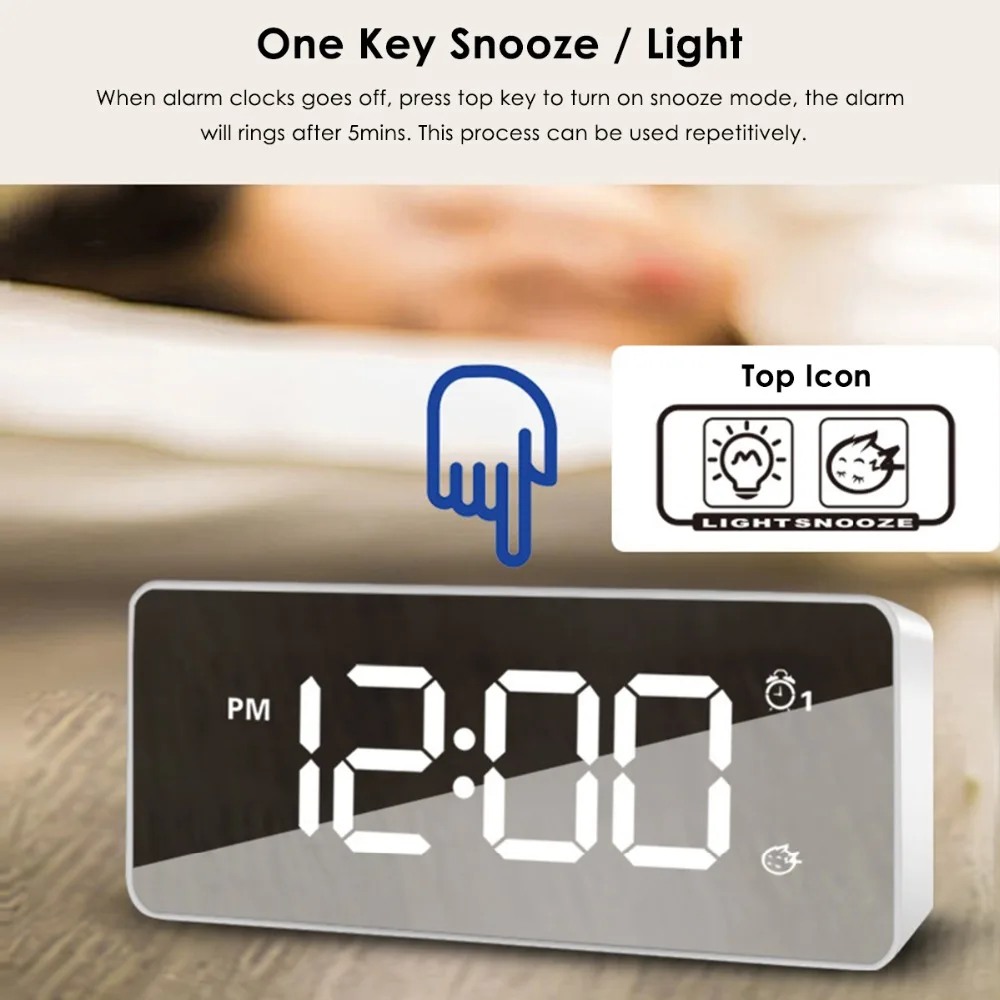 XNCN светодиодный дисплей цифровой будильник с зеркалом Многофункциональный usb-будильник 25 музыка с режимом повтора контроль звука подсветка