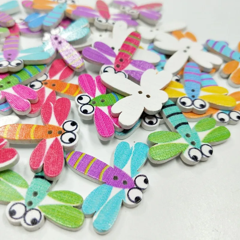 

HL 80PCS/Package 29mmx24mm Mixed Random Dragonfly Painting 2 Holes Flatback Wooden Buttons DIY Scrapbooking Sewing Crafts