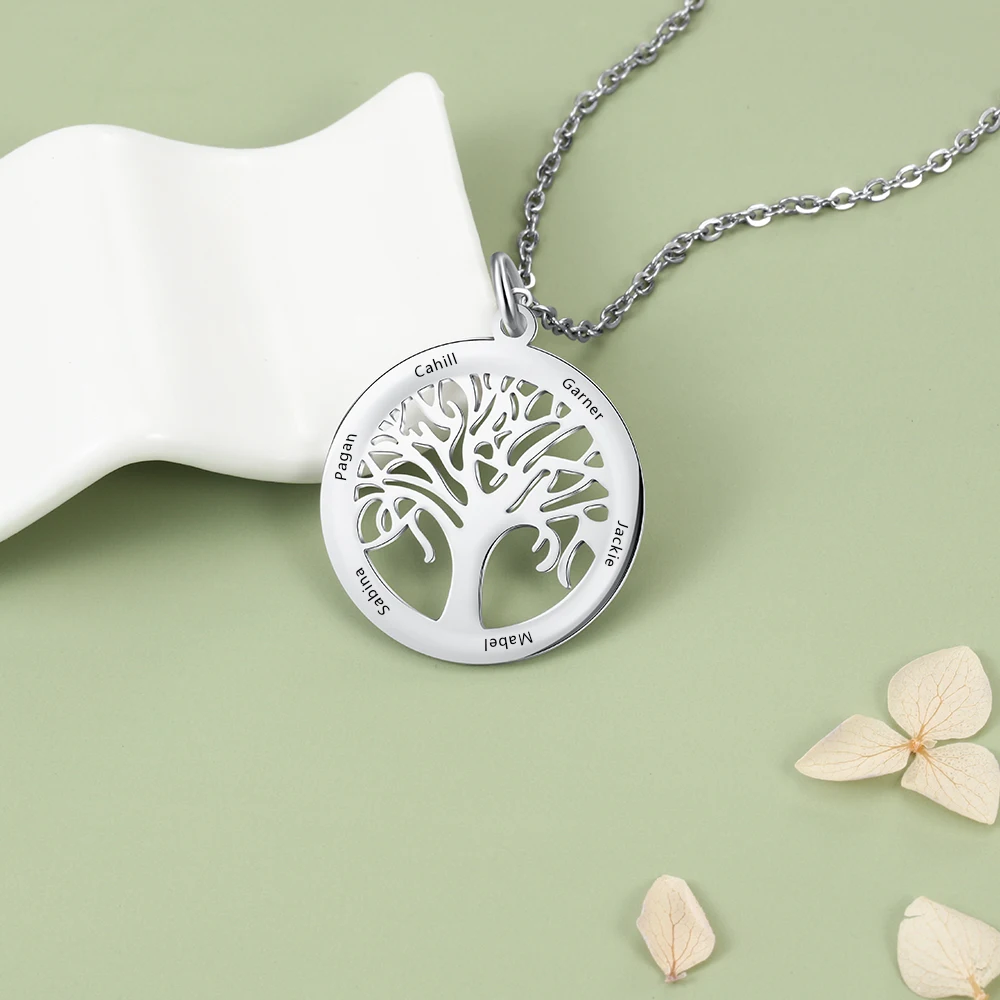 Персонализированное родовое Древо ожерелье на заказ 6 именов Дерево жизни из нержавеющей стали подарок, ожерелье с подвеской для матери(Lam Hub Fong