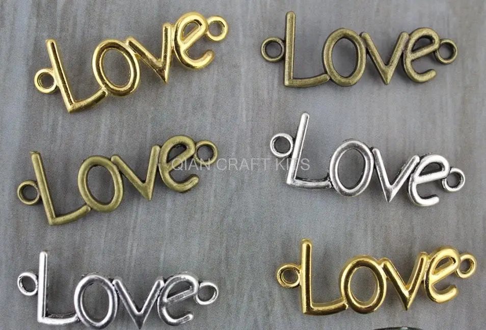 

50pcs large mix color bronze,gold,silver,love connectors charms zinc alloy pendant 40X16mm lead and nickle free