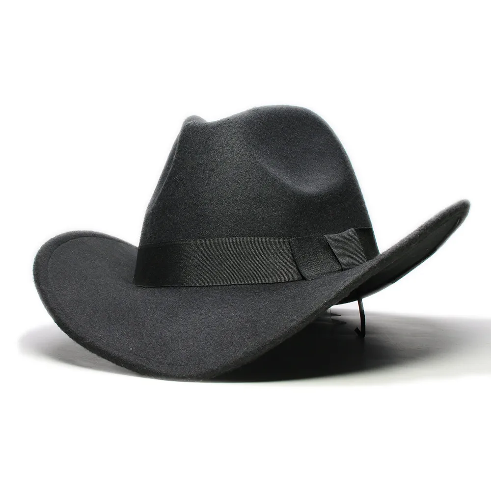 LUCKYLIANJI шерстяного фетра Малыш дизайн Западная Bull резинка с тесьмой шляпа фетровая шляпа в стиле джаз шляпа ковбойская пастушка Панама для детей - Цвет: Черный