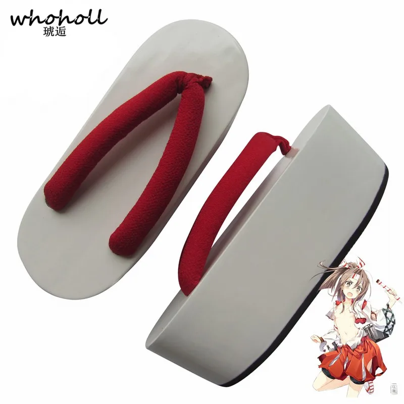 

WHOHOLL Geta Kantai Collection Zuih Comiket Cosplay White Lacquered 7cm Thick-soled Flip-flops Japanese Geta Geisha Clogs Shoes