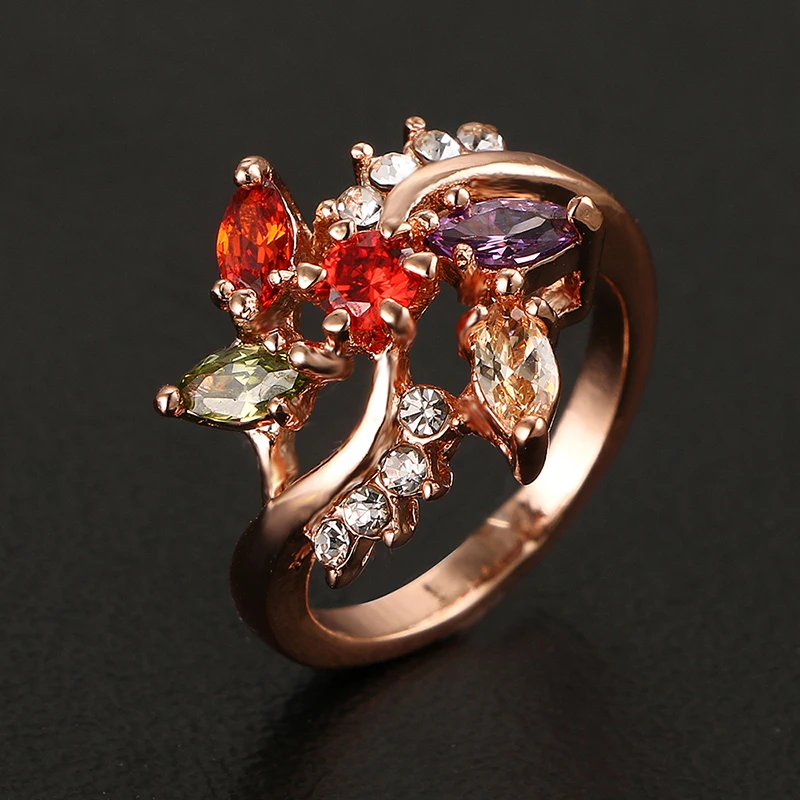 

Emmaya Fashion Top Sale Colorful Rose Gold Color AAA Zircon Wedding bijoux Rings Jewelry For Women Gift