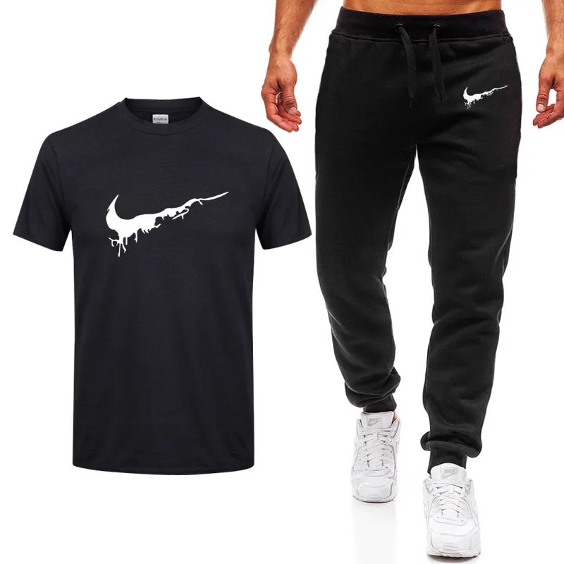 رجل ركض سراويل تقليدية + القمصان مجموعة 2 قطعة كيت اللياقة البدنية الرجال الرياضية رياضية نحيل Sweatpants السراويل الجمنازيوم السراويل الترنك