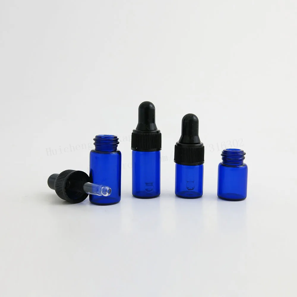 100 x 1ML 2ML 3ML Refillable Pipette Drop Bottles Small Cobalt Blue