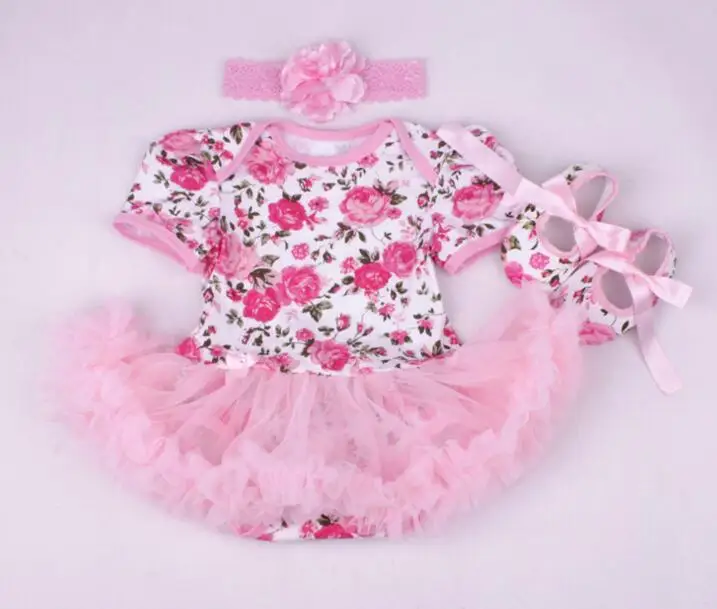 

Reborn Doll Clothes Rose Flowers Dress Suit with flowers headband Fit For 22 Inch Or 55 cm Babies Doll Kids Birthday Gift