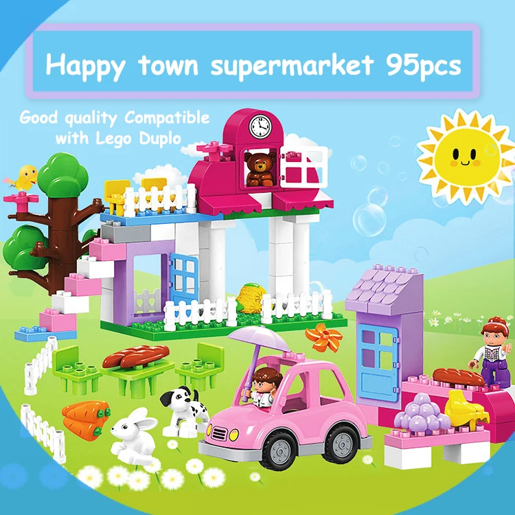95PCS Happy Town building blocks DIY Early Learning Baby girls toys self-locking bricks educational toys compatible with dduplo baby-building-blocks : image 95PCS Happy Town building blocks DIY Early Learning Baby girls toys self-locking bricks educational toys compatible with dduplo baby-building-blocks