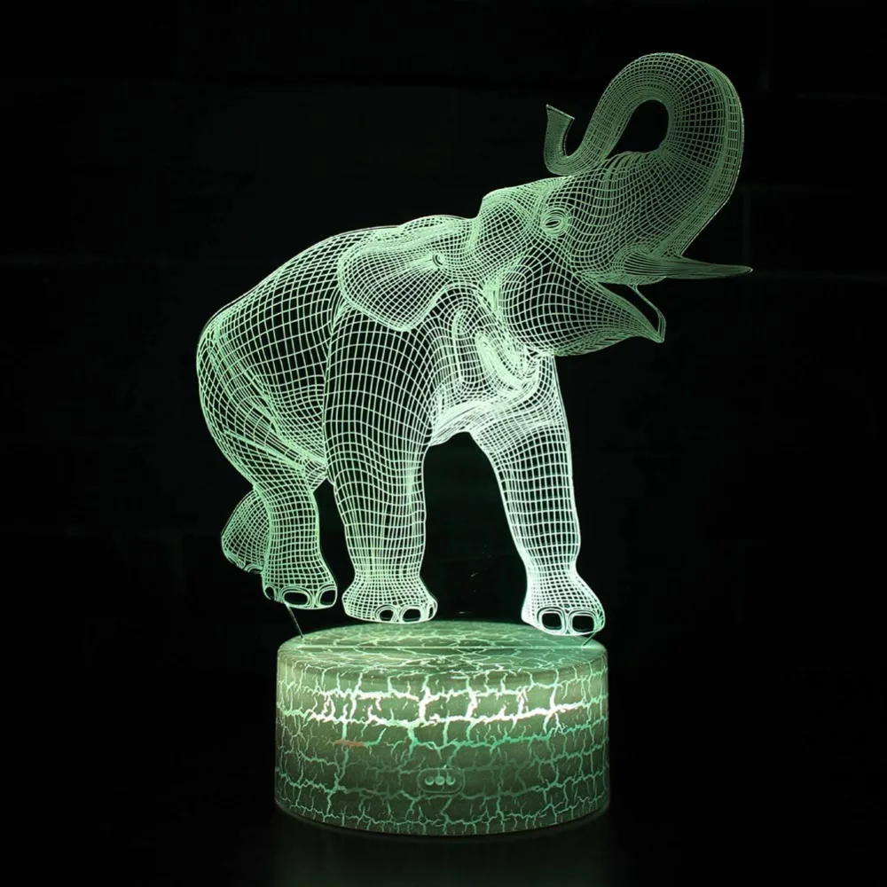 

New 3D LED Night Light Dance Elephant 7 Colors Crack Lights for Home Decoration Lamp Amazing Visualization Optical Illusion