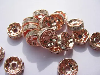 

200pcs 4 -12mm Micro Pave Crystal spacer Beads Brass Rondelle Pinwheel Buttone brozne Rose gold silver black jet mixed Findings