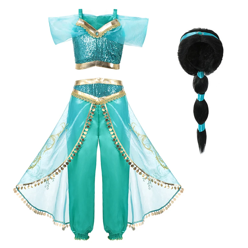 Girls Princess Jasmine Costume Set Aladdin's Lamp Cosplay Arabian