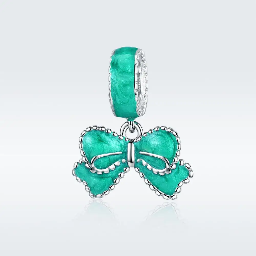 

fit Pandora Bracelet Original 925 Sterling Silver Green Bow-shaped Charms S925 Bow-knot Enamel Beads for Pendant Necklace Chain