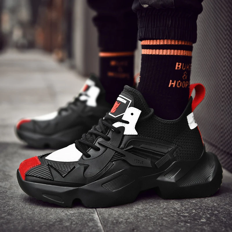 

2019 New Men Sneakers Thick Sole Breathable Mesh Running Shoes for Men Platform Chunky Shoes Outdoors Walking Shoes Zapatillas
