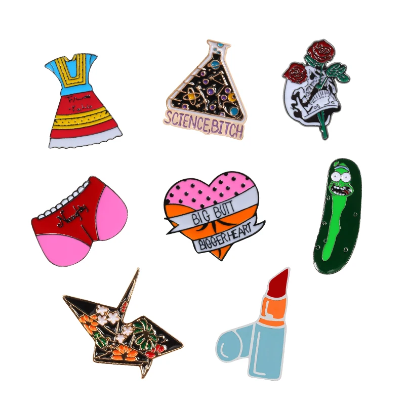 

Funny cartoon brooch enamel pins rose flower lipstick skirt butt pepper icon button shirt t-shirt jackets women badge jewelry