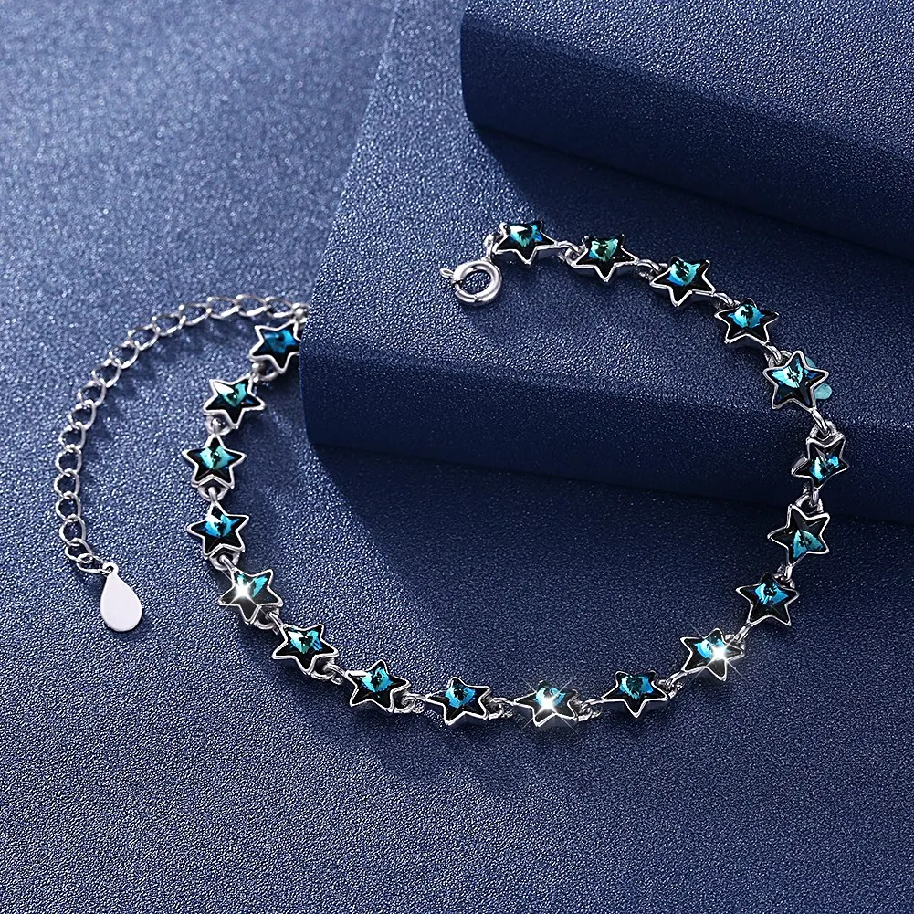 LEKANI кристаллами от Swarovski 925 стерлингов серебряные браслеты для женщин синий