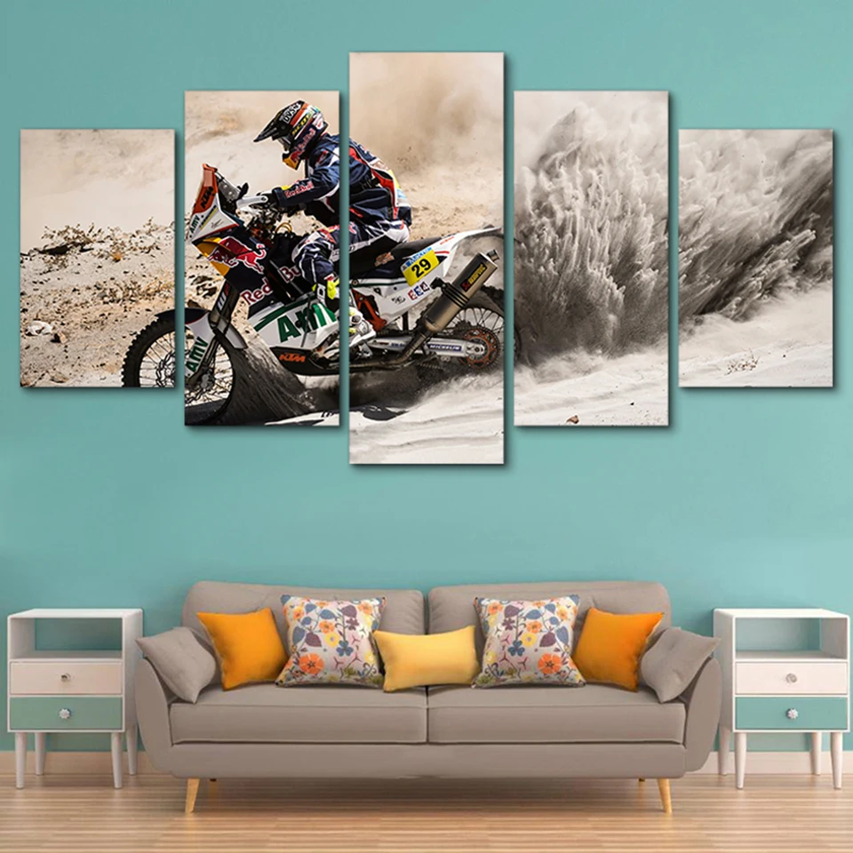 Wall Art Poster Home Decor Modern 5 Panel Motocross Motocross For Living Room HD Print Painting Canvas Modular Pictures Frame