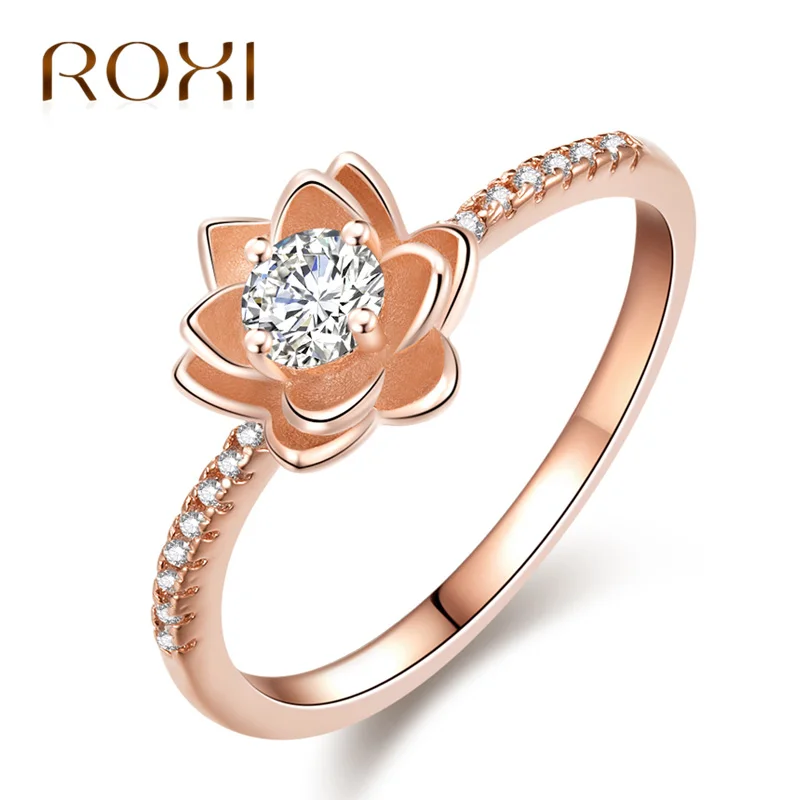 

ROXI Austrian Crystals Ring Rose Gold Color anelli CZ Flower Ring bague Engagement anillos mujer Rings for Women Wedding Ring