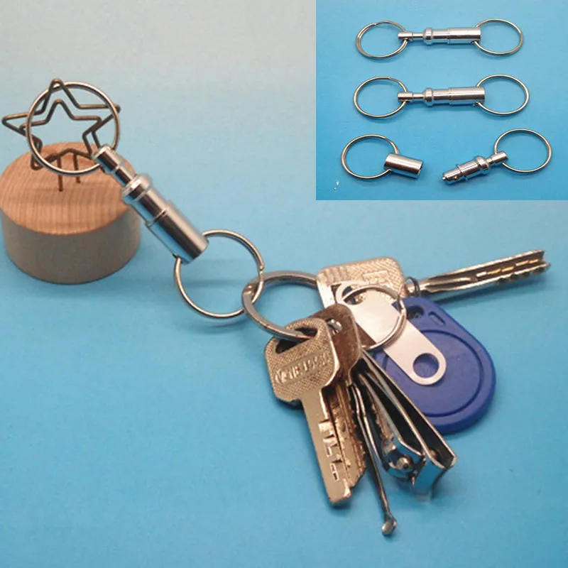 

1PC Dual Detachable Key Ring Snap Lock Holder Steel Chrome Plated Pull-Apart Key Rings Removable Keyring Quick Release Keychain