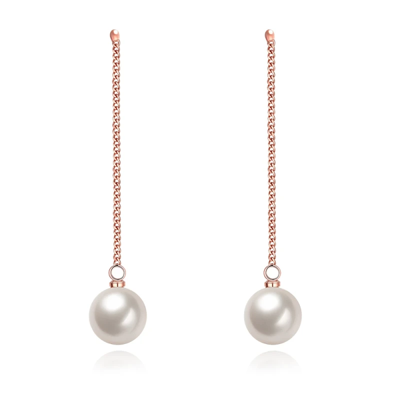 

Garilina romantic simple round pearl ladies earrings White pearl rose gold dangle earrings for women E2175