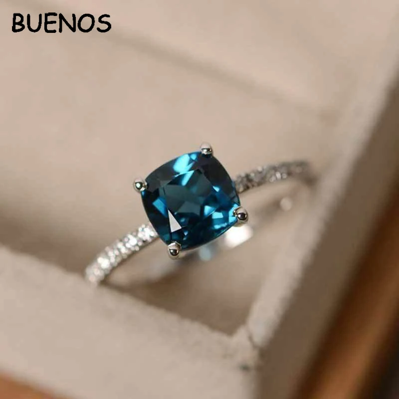 BUENOS Fashion Desgin кольцо с большим квадратным небом кольца синим камнем для женщин