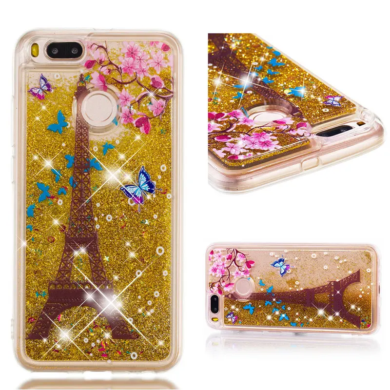 Cartoon Painting case For Xiaomi Mi A1 5X Mi5X Soft Cover Glitter Stars Dynamic Liquid Quicksand Tower Phone Bags