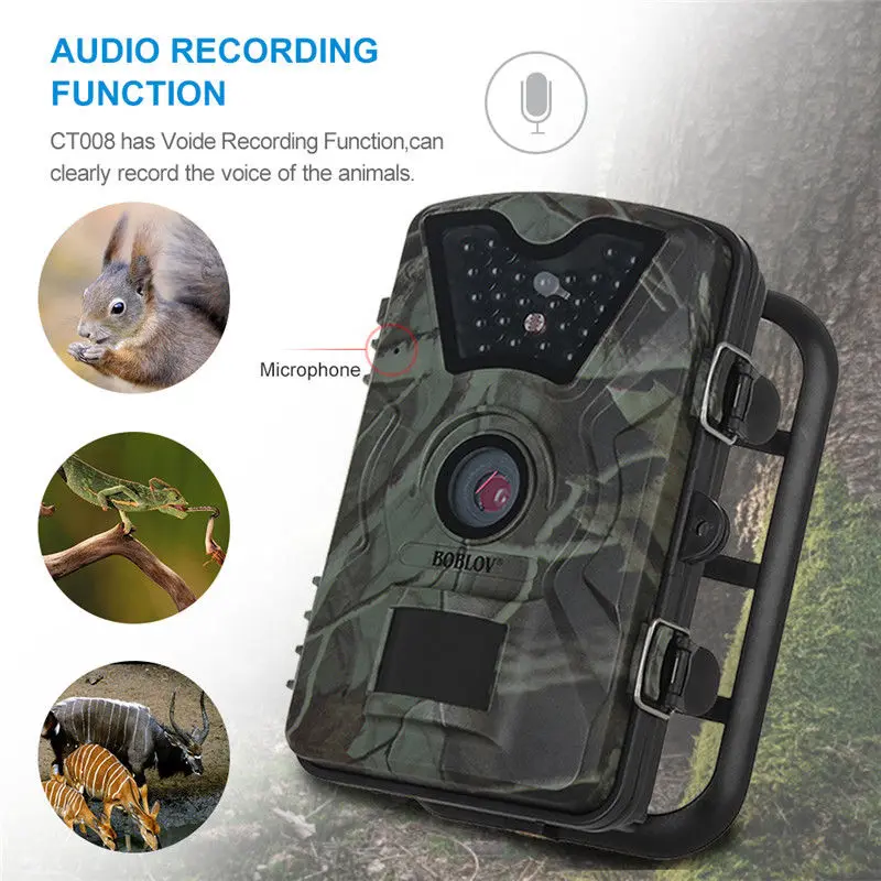 Boblov CT008 Trail Game Scounting, камера для охоты, дикой природы, 2," ЖК-дисплей, ночное видение, цифровая камера для наблюдения, фото ловушка, 24 светодиода, камера