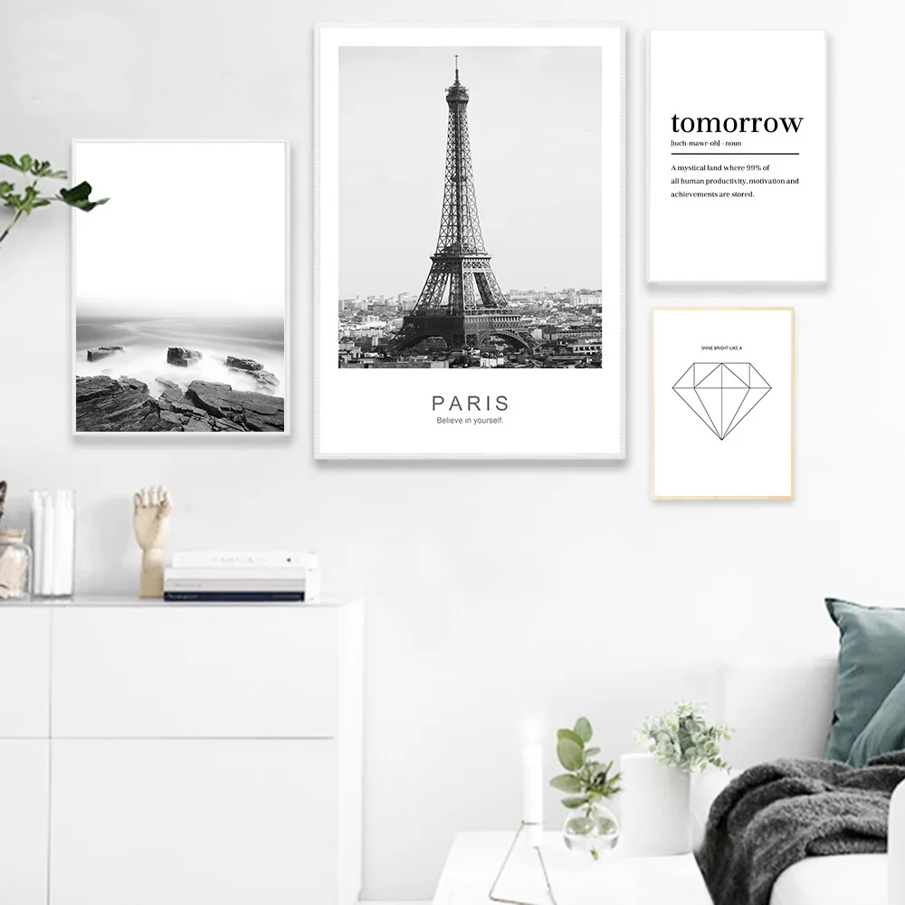 

Scandinavian Eiffel Tower Paris Canvas Nordic Posters and Prints Landscape Canvas Art Painting Wall Picture for Living Room